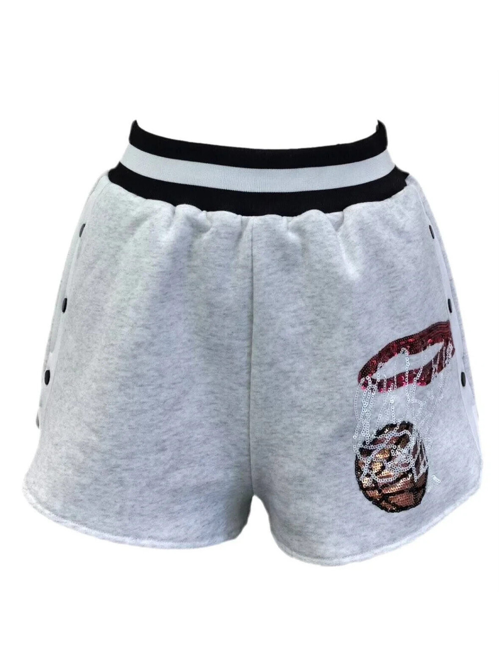 QUEEN OF SPARKLES - GREY SWISH SEQUINS BASKETBALL SHORT - XS - NEW